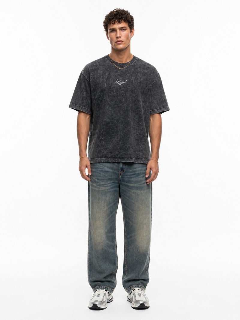 RESPIRE Men's Embroidered Washed Oversize T-Shirt, Black - Image 1