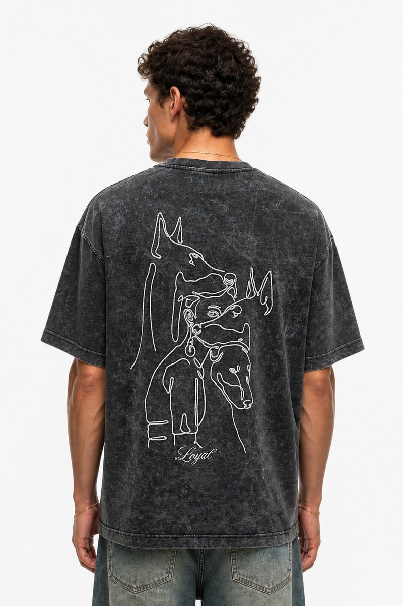 RESPIRE Men's Embroidered Washed Oversize T-Shirt, Black - Image 3