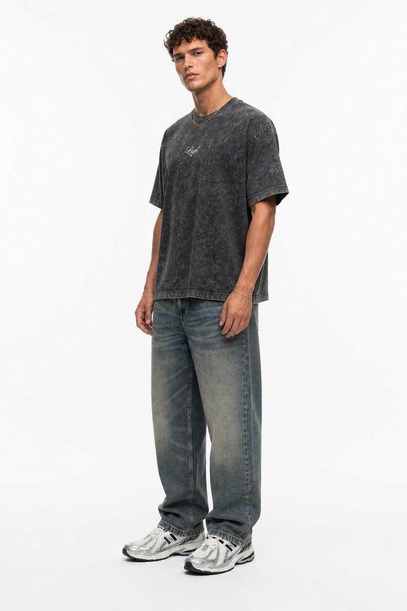 RESPIRE Men's Embroidered Washed Oversize T-Shirt, Black - Image 2