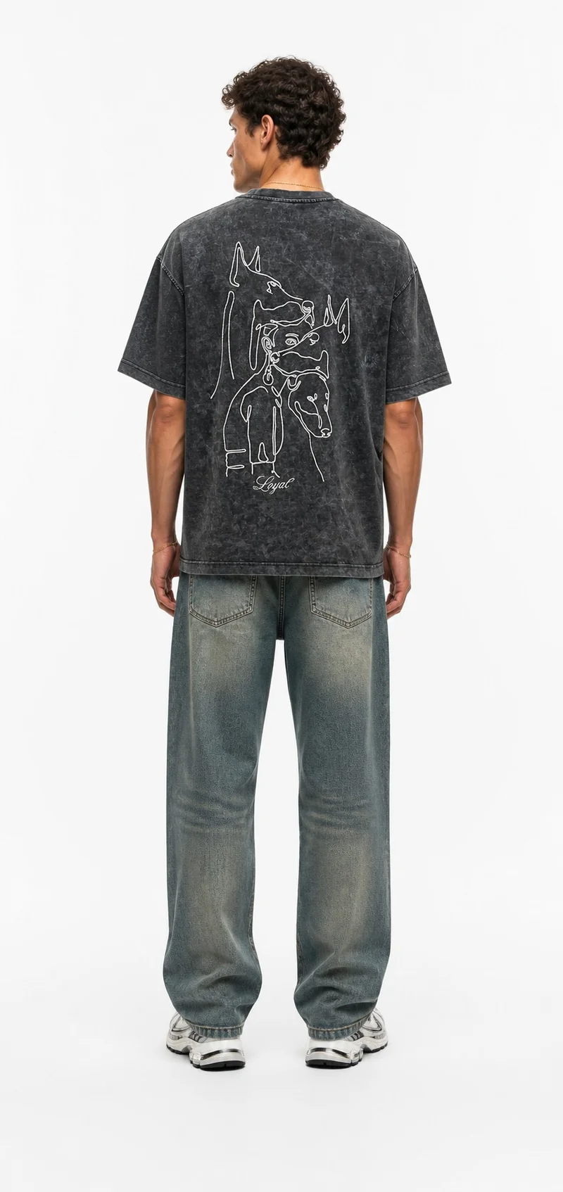 Respire Men's Embroidered Washed Oversize T-Shirt, Black