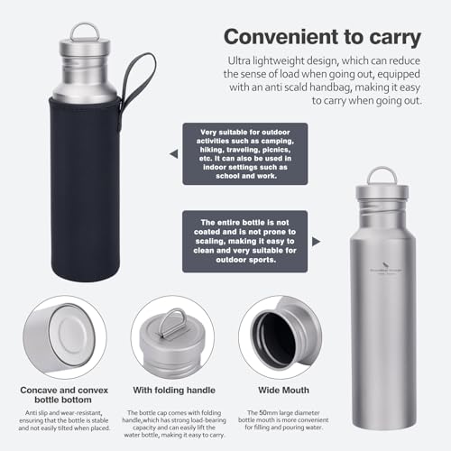 usharedo Outdoor 750ml Titanium Sports Bottle with Lid Flask Wide Mouth Water Bottle Canteen Drinking Bottle for Camping Cycling Hiking Ti3253d - Image 4