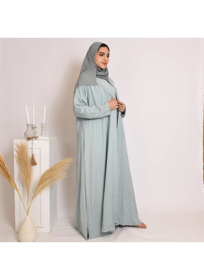 HAWRAA ABAYA Tiffany-colored quarter-cloche wrap abaya with striped fabric and set dress