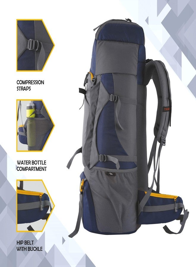 TRAWOC Aerolink 60L Trekking Backpack for Men & Women | Travel Rucksack with Laptop Sleeve, Rain-Cover, Padded Hip Belt & YKK Zippers | Camping Hiking Bag | 3 Year Warranty - Grey - Image 4