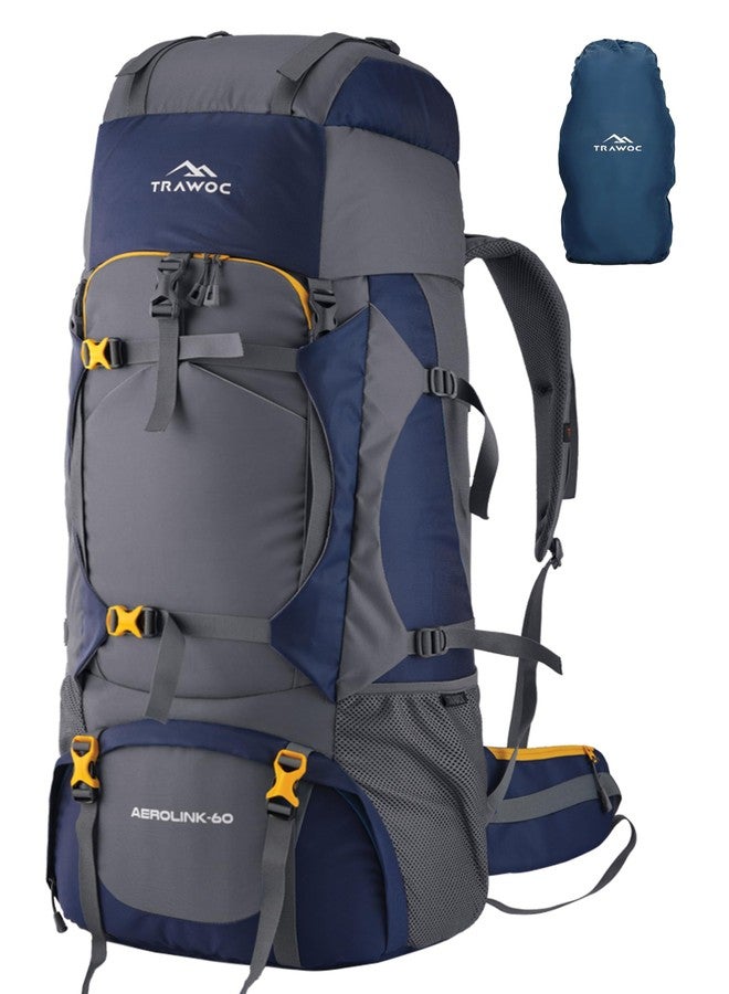TRAWOC Aerolink 60L Trekking Backpack for Men & Women | Travel Rucksack with Laptop Sleeve, Rain-Cover, Padded Hip Belt & YKK Zippers | Camping Hiking Bag | 3 Year Warranty - Grey - Image 1