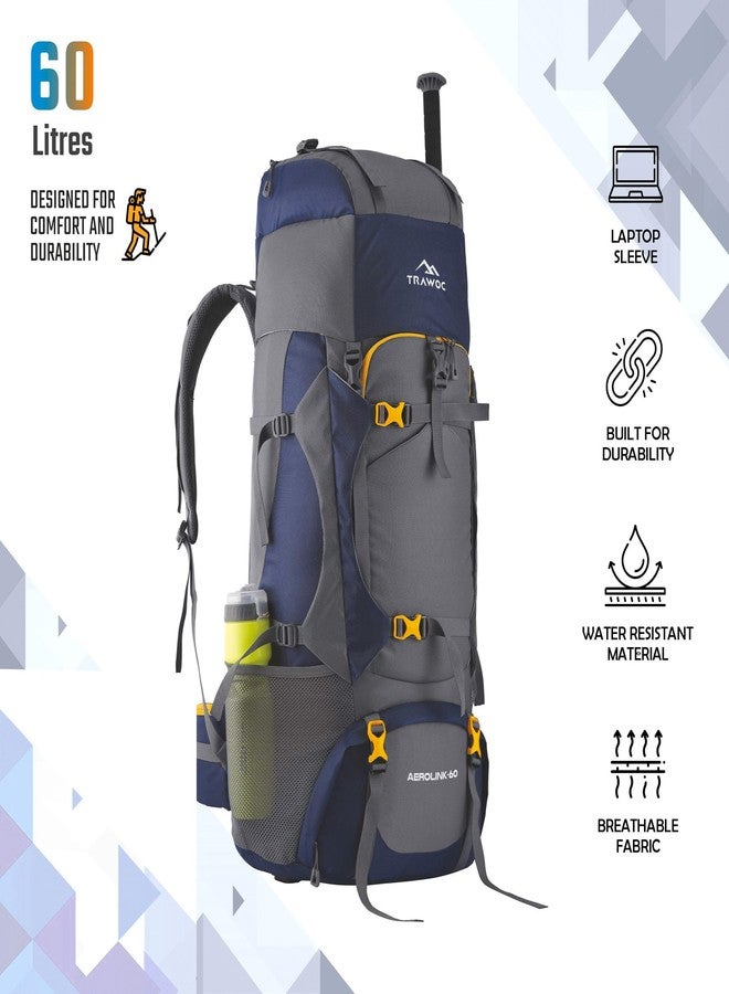TRAWOC Aerolink 60L Trekking Backpack for Men & Women | Travel Rucksack with Laptop Sleeve, Rain-Cover, Padded Hip Belt & YKK Zippers | Camping Hiking Bag | 3 Year Warranty - Grey - Image 5