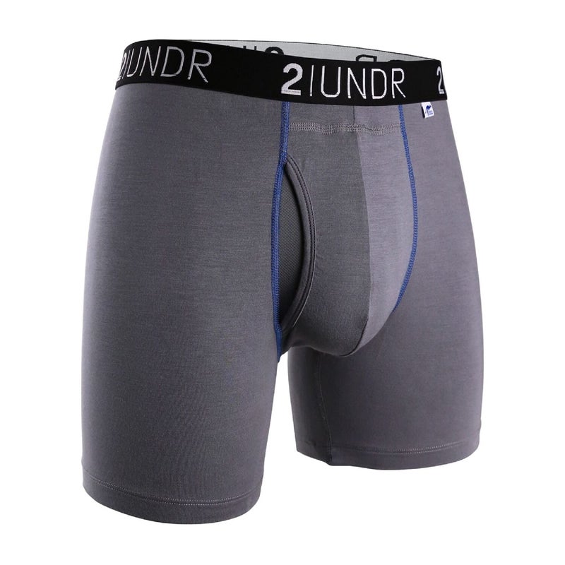 2UNDR Men's 6" Swing Shift Boxer Briefs, Grey/Blue, Medium - Image 4