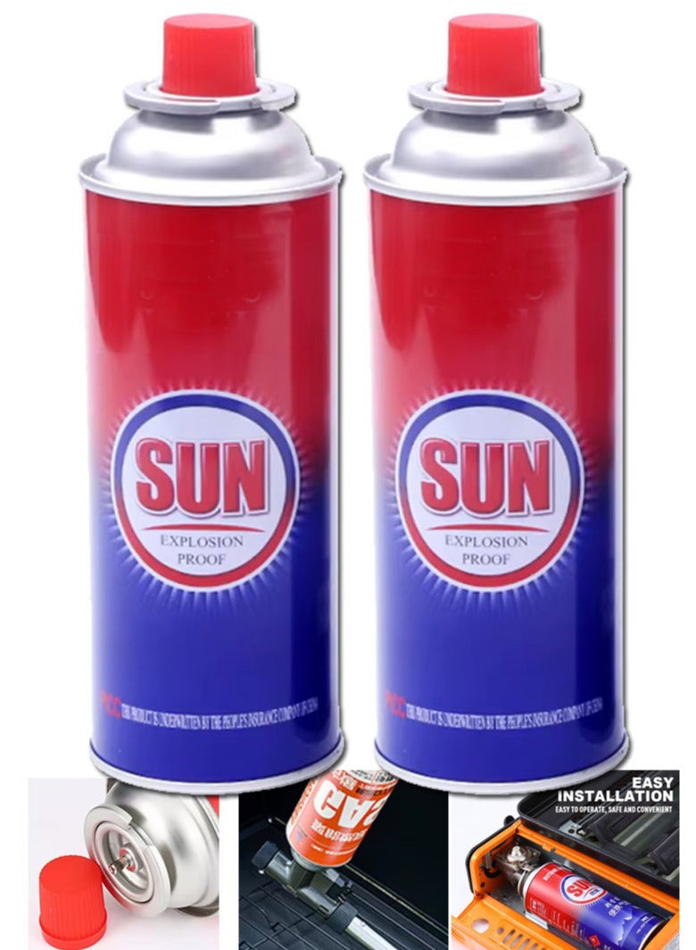 اسطوانة غاز البوتان علبة غاز بوتان (عدد 2 اسطوانات) لتشغيل الولاعات والبوتاجاز المحمول وادوات التخييم والسفاري  لتشغيل البشبوري المحمول 220 جرام - Image 1