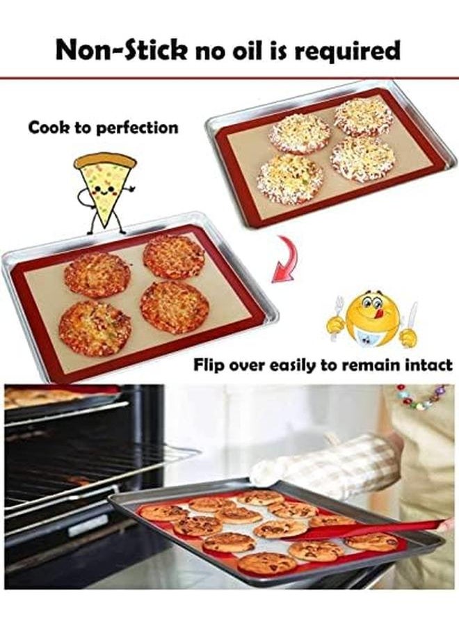 SHOWAY - 2 Pack Silicone Baking Mat Reusable Baking Mat Nonstick Heat Resistant Premium Silicone Baking Mat For Cookies Pizzas Pretzels And More 42X29.5Cm Red And Tan Bakmat01 2Pcs Baking Mats - Image 1