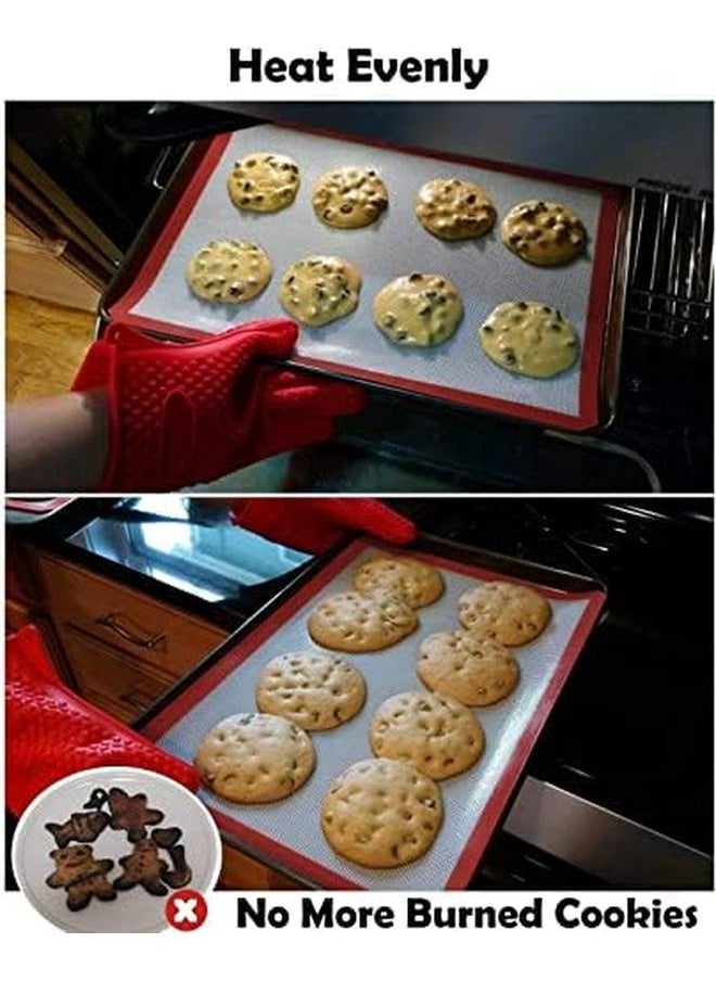 SHOWAY - 2 Pack Silicone Baking Mat Reusable Baking Mat Nonstick Heat Resistant Premium Silicone Baking Mat For Cookies Pizzas Pretzels And More 42X29.5Cm Red And Tan Bakmat01 2Pcs Baking Mats - Image 1