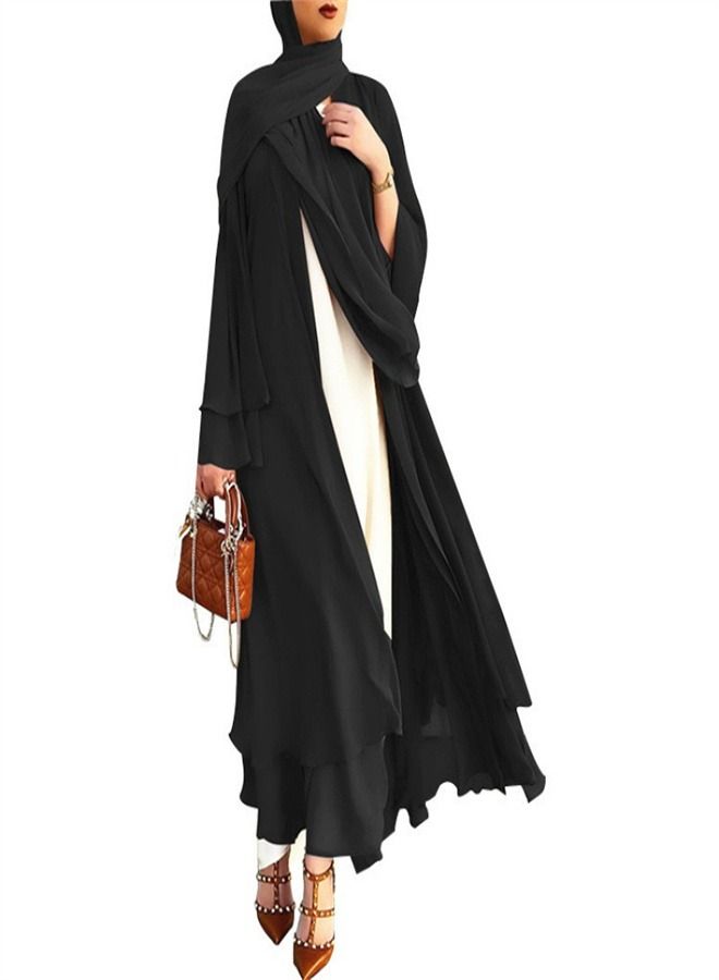 Loquat Solid Color Cardigan Large Dress Abaya Black  - Image 1