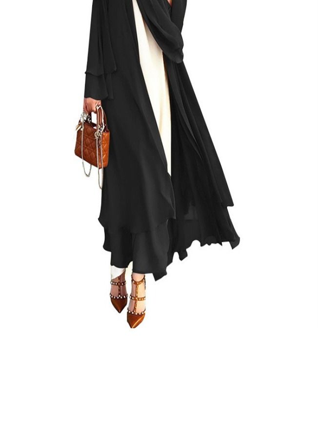 Loquat Solid Color Cardigan Large Dress Abaya Black  - Image 2