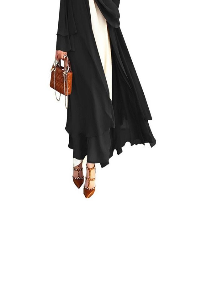 Loquat Solid Color Cardigan Large Dress Abaya Black  - Image 3