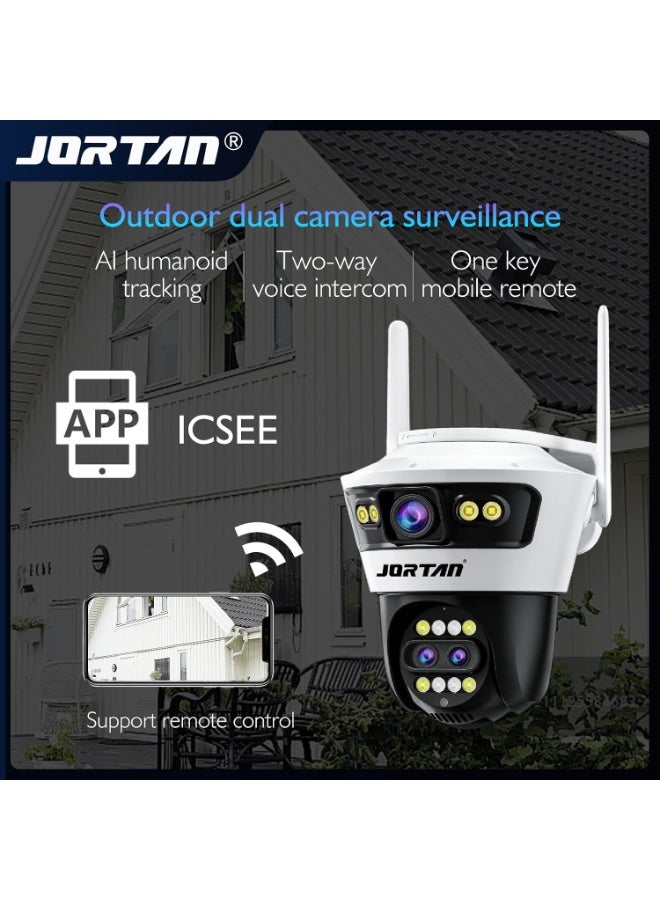جورتان كاميرا مراقبة خارجية ذكية 9 ميجابكسل ثلاثية العدسات (Trinocular) مع Wi-Fi – تقريب هجين 8X، رؤية ليلية ملونة، كشف حركة بالذكاء الاصطناعي، منفذ RJ45، ومحادثة ثنائية الاتجاه - Image 2
