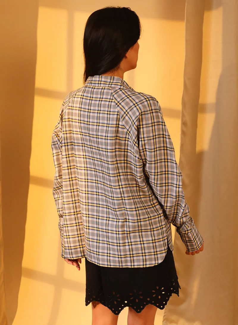 PINACOLADA  Women's Moon Grey & Butter Yellow Tartan Plaid Boxy Shirt  | Best Price UAE