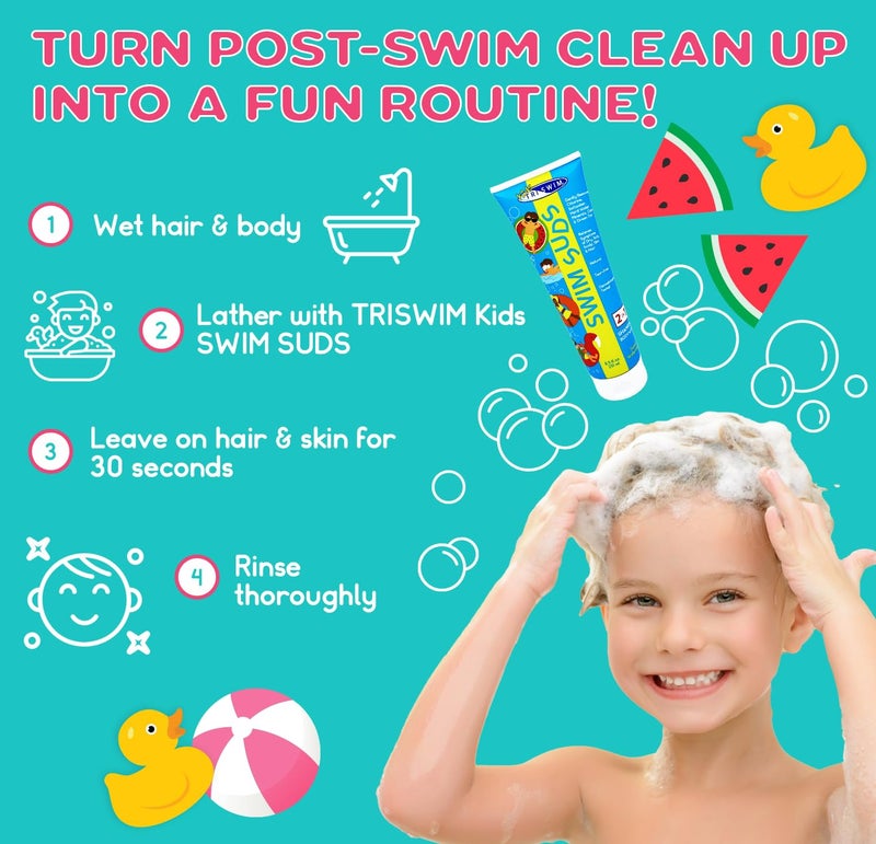 Triswim شامبو وغسول الجسم للأطفال TRISWIM 2 في 1 | يزيل الكلور ومياه البحر برفق | يضمن روتين ما بعد السباحة الممتع لأطفالك - Image 4
