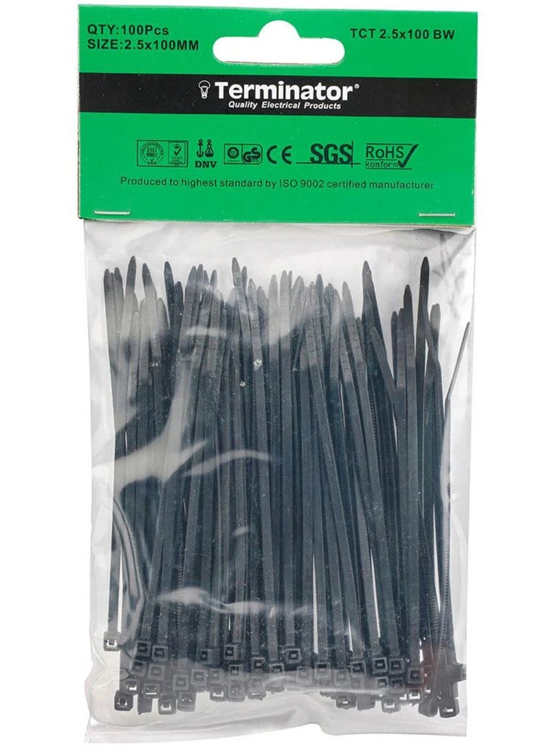 Terminator Cable Tie Black 2.5x100mm 100PCS Strong Nylon Zip Ties Self Locking Wire Ties Durable Cable Management Fastening Straps for Electrical Home Office Industrial Use - Image 1