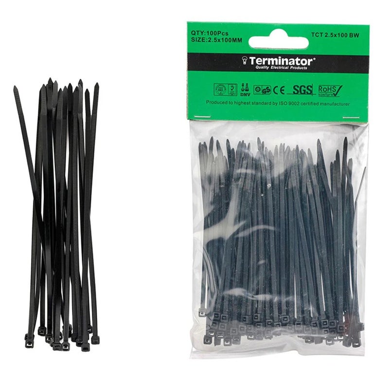 Terminator Cable Tie Black 2.5x100mm 100PCS Strong Nylon Zip Ties Self Locking Wire Ties Durable Cable Management Fastening Straps for Electrical Home Office Industrial Use - Image 2