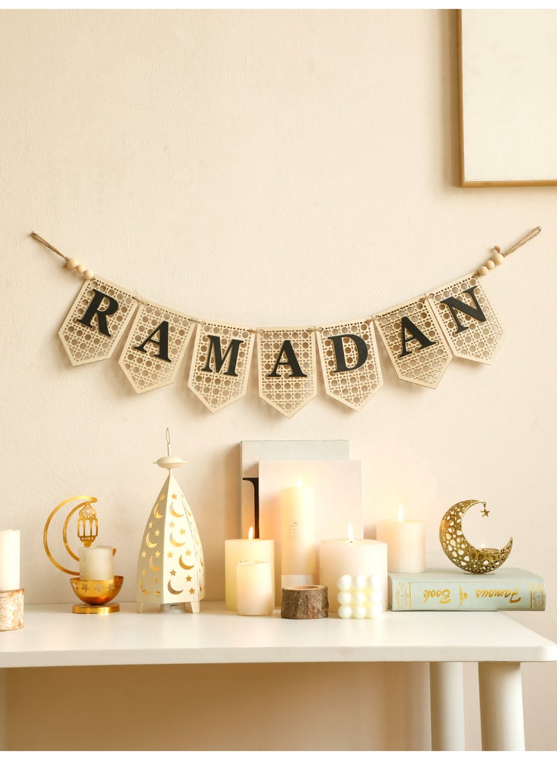 1pc Wooden Ramadan Banner Wall Hanging Islamic Home Decoration Arabic Style Ramadan Kareem Eid Mubarak Wooden Garland Ramadan Letter Sign Festive Wall Decor for Living Room Majlis Entryway Home Styling - Image 3