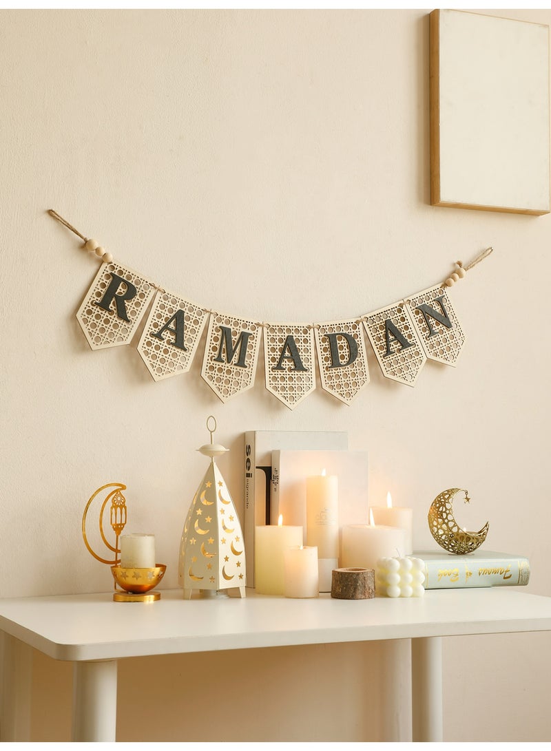 1pc Wooden Ramadan Banner Wall Hanging Islamic Home Decoration Arabic Style Ramadan Kareem Eid Mubarak Wooden Garland Ramadan Letter Sign Festive Wall Decor for Living Room Majlis Entryway Home Styling - Image 4