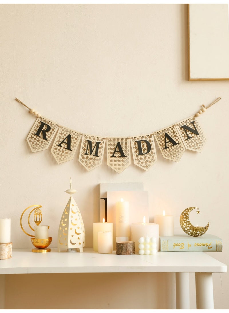 1pc Wooden Ramadan Banner Wall Hanging Islamic Home Decoration Arabic Style Ramadan Kareem Eid Mubarak Wooden Garland Ramadan Letter Sign Festive Wall Decor for Living Room Majlis Entryway Home Styling - Image 1
