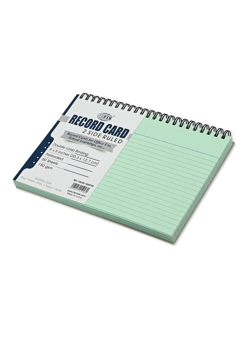FIS FIS Ruled Record Card 180 Gsm 8X5 Inch Double Loop Spiral 50 Sheets Green -FSIC85-180SPGR  - Image 1