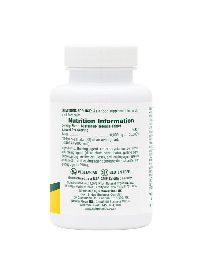 NaturesPlus Biotin, Sustained Release - 90 Tablets - Vegetarian, Gluten Free - 90 Servings - Image 2