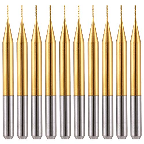 HOZLY 10PCS 1/8'' Shank 0.5mm End Mill CNC Bit Set, Carbide Engraving Bits Carving Bits CNC End Mill Router Bits 1/8 for PCB Wood, Titanium Coat PCB Milling Cutter Bits Drill Bit - Image 1