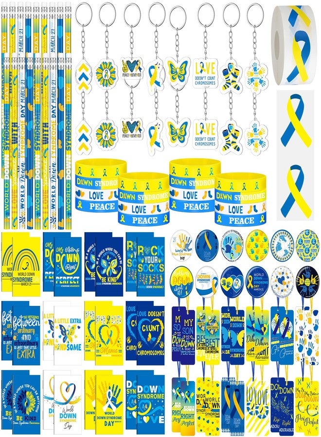Feifeiya 24 Sets Down Syndrome Awareness Items Include Blue Yellow Ribbon Silicone Bracelets Pin Notebook Bookmarks with Ribbon Keychain for Down Syndrome Women Men Gifts - Image 5