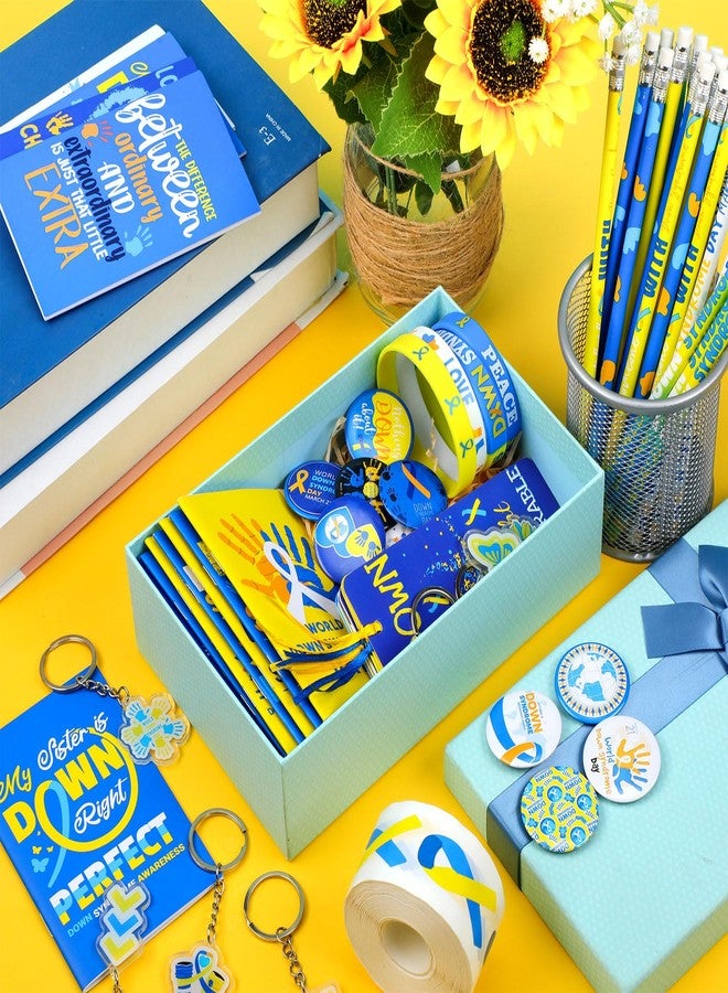 Feifeiya 24 Sets Down Syndrome Awareness Items Include Blue Yellow Ribbon Silicone Bracelets Pin Notebook Bookmarks with Ribbon Keychain for Down Syndrome Women Men Gifts - Image 4