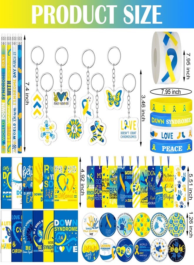 Feifeiya 24 Sets Down Syndrome Awareness Items Include Blue Yellow Ribbon Silicone Bracelets Pin Notebook Bookmarks with Ribbon Keychain for Down Syndrome Women Men Gifts - Image 3