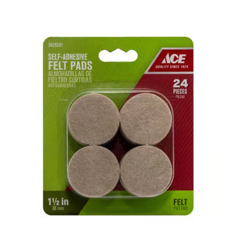 ACE Felt Pads – 1-1/2 Inch Heavy Duty Round Self-Adhesive Pads (24 Pieces) - Image 1