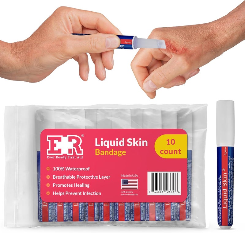 Ever Ready First Aid Liquid Bandage for Skin Waterproof Skin Glue for Wound Closure Flexible Liquid Barrier with NonSting Formula LongLasting Liquid Bandage 10 Count - Image 1