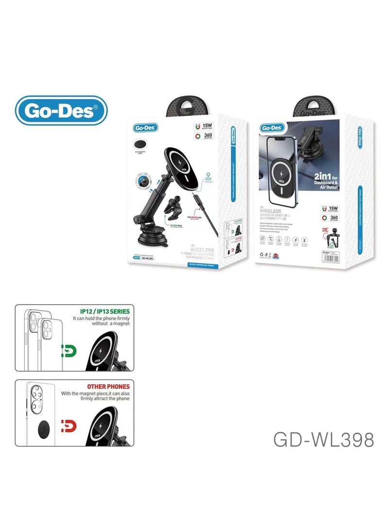GO-DES Go- Des GD-HD938 Telescopic Design 360 Degree Rotatable Magnetic Car Phone Holder - Image 1