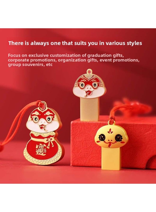 Year Of The Snake USB Flash Drive Customized Metal 128g Advertising Souvenir Cartoon Stylish High-Speed Large Capacity Customized Gift USB Flash Drive-Color:U Disk + Gold Pen + Notepad + Gift Box + Keychain-Capacity:16GB - Image 2
