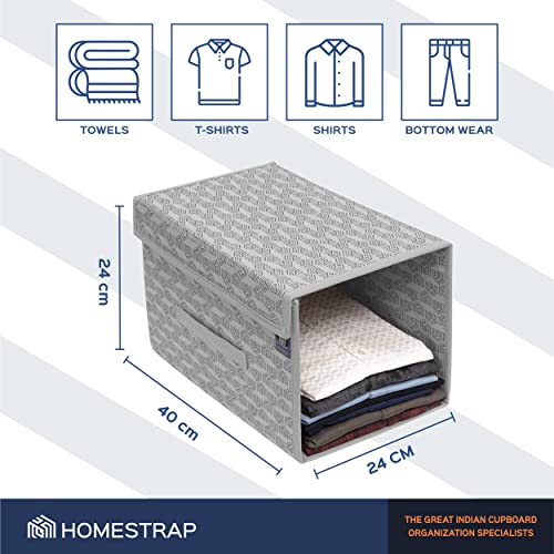 HomeStrap Printed Stackable Shirt Organizer With Cover Lid- Grey Pack Of 4(Shark Tank Product)(Non-Woven,Rectangular),34 X 44 X 19 Cm - Image 3