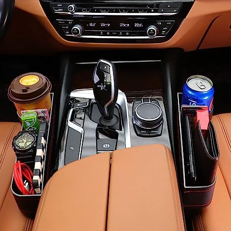 VINSU Car Side Organizer For Driver Seat Gap Filler Console Side Pocket With Bottle Cans Holder, Space Saving Rack Holding Cards, Phones, Keys, Coins (Black/ Driver Side/ 27 X 8 X 17Cm) (Pack Of -1Pc) - Image 2