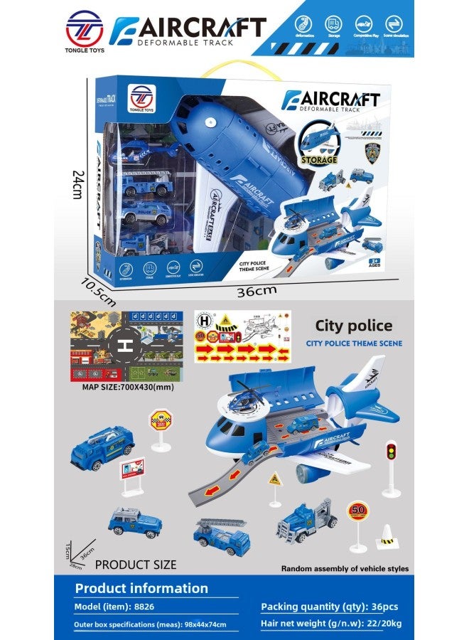 Children's Aircraft Toy Suit Boy Toy Can Store Passenger Plane Model Road Sign Track Inertia Car-Color:8826 Storage Plane + Map + Road Sign Window Color Box  - Image 1