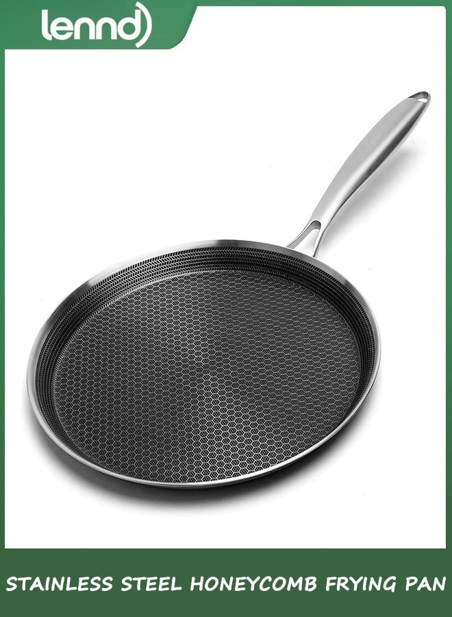 لينند صينية كريب من الفولاذ المقاوم للصدأ - صينية كريب غير لاصقة مقاس 28 سم، صينية فطائر مطلية بطبقة قرص العسل من الفولاذ المقاوم للصدأ، مقلاة مسطحة غير لاصقة، صينية تورتيلا تاوا دوسا، متوافقة مع الحث، خالية من حمض بيرفلورو الأوكتانويك - Image 1