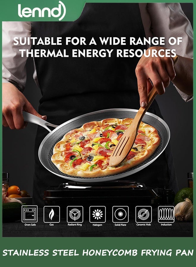 لينند صينية كريب من الفولاذ المقاوم للصدأ - صينية كريب غير لاصقة مقاس 28 سم، صينية فطائر مطلية بطبقة قرص العسل من الفولاذ المقاوم للصدأ، مقلاة مسطحة غير لاصقة، صينية تورتيلا تاوا دوسا، متوافقة مع الحث، خالية من حمض بيرفلورو الأوكتانويك - Image 3