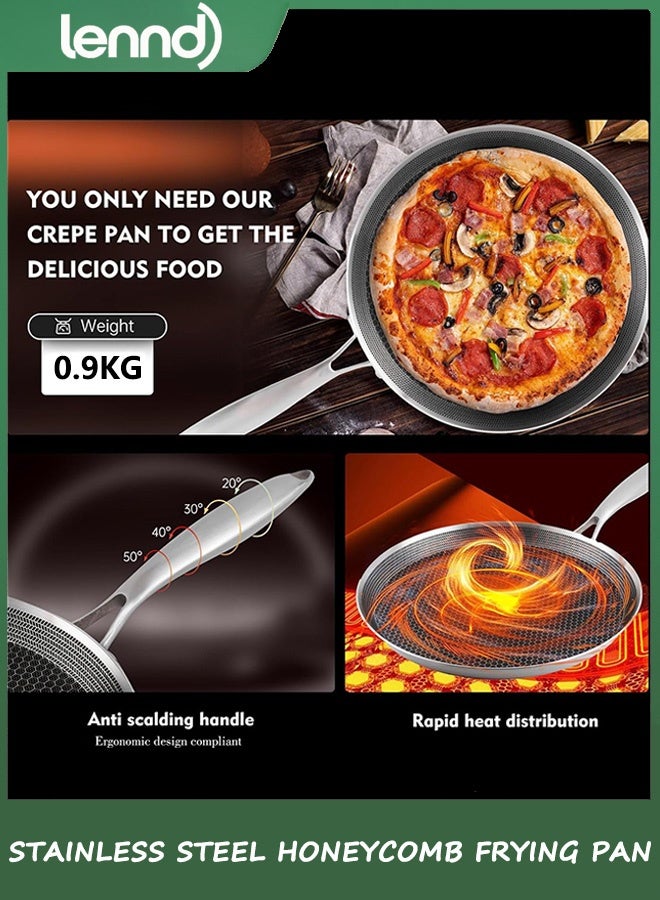 لينند صينية كريب من الفولاذ المقاوم للصدأ - صينية كريب غير لاصقة مقاس 28 سم، صينية فطائر مطلية بطبقة قرص العسل من الفولاذ المقاوم للصدأ، مقلاة مسطحة غير لاصقة، صينية تورتيلا تاوا دوسا، متوافقة مع الحث، خالية من حمض بيرفلورو الأوكتانويك - Image 4