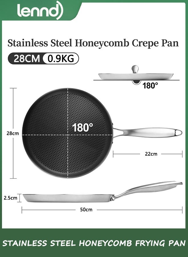 لينند صينية كريب من الفولاذ المقاوم للصدأ - صينية كريب غير لاصقة مقاس 28 سم، صينية فطائر مطلية بطبقة قرص العسل من الفولاذ المقاوم للصدأ، مقلاة مسطحة غير لاصقة، صينية تورتيلا تاوا دوسا، متوافقة مع الحث، خالية من حمض بيرفلورو الأوكتانويك - Image 2