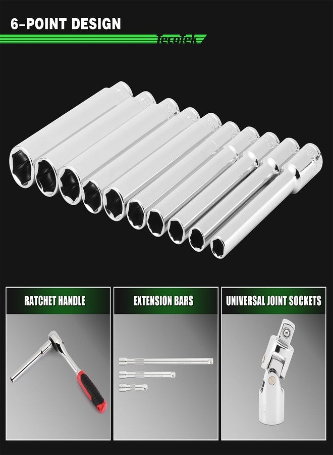 TecoTek 3/8" Drive Extra Deep Metric Socket Set, 8-17mm, 6-Point, CR-V - Image 4
