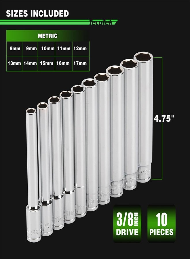 TecoTek 3/8" Drive Extra Deep Metric Socket Set, 8-17mm, 6-Point, CR-V - Image 2