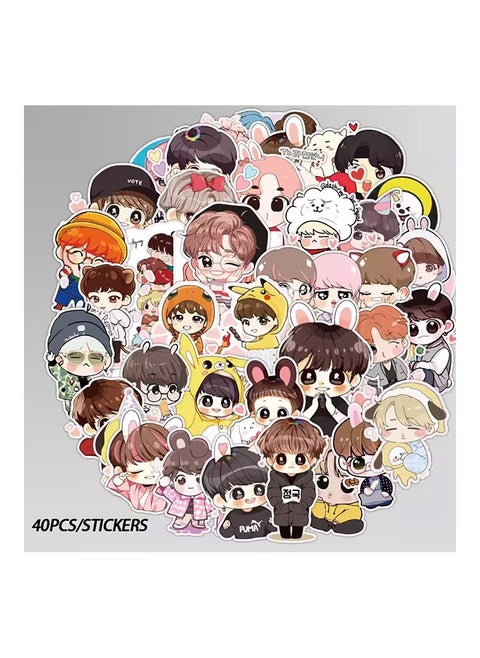40 Pieces Cartoon BTS Cute Mini Waterproof Stickers No Repeated Image，For Cups Computer Mugs Books