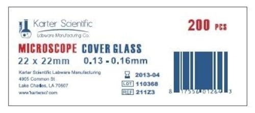 Karter Scientific Standard Microscope Cover Slips, #1 Thick, 22x22mm, Karter Scientific 211Z3 (Pack of 200) - Image 2