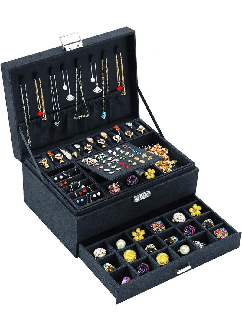 JoyousSto Jewelry Boxes for Women Green Velvet Jewelry Organizer with Lock,Teen Jewelry Organizers and Storage Earring and Necklace Holder Organizer Box Womens Jewelry Box for Necklaces Earrings Rings Bracelets,Black - Image 1