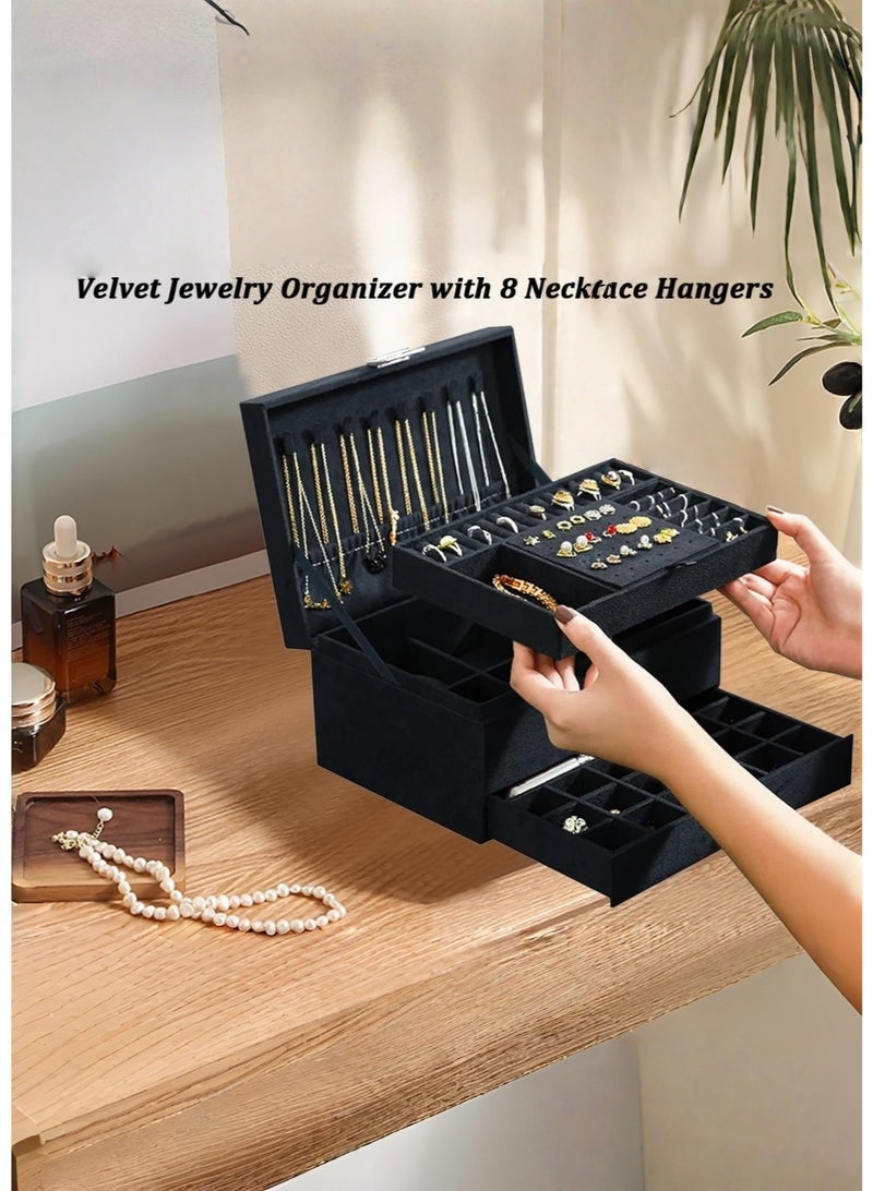 JoyousSto Jewelry Boxes for Women Green Velvet Jewelry Organizer with Lock,Teen Jewelry Organizers and Storage Earring and Necklace Holder Organizer Box Womens Jewelry Box for Necklaces Earrings Rings Bracelets,Black - Image 4