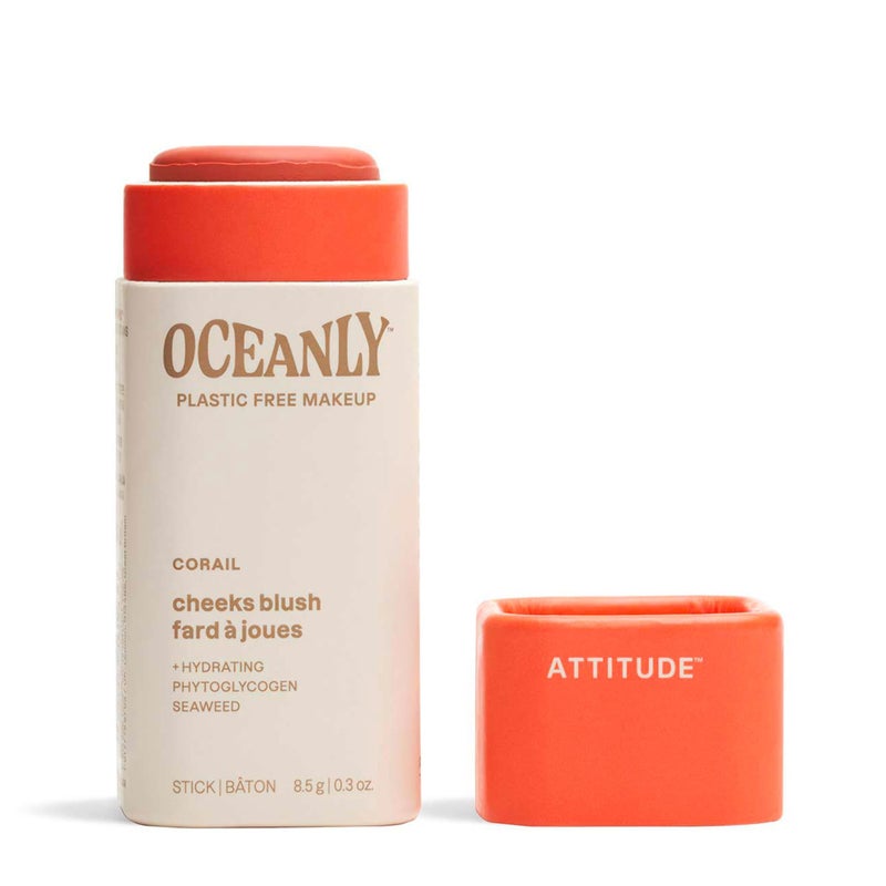 ATTITUDE Oceanly Plastic-Free Lightweight Blush Stick, Titanium Dioxide-Free, EWG Verified, Vegan & Cruelty-free Makeup, Corail, 0.3 Ounces - Image 1