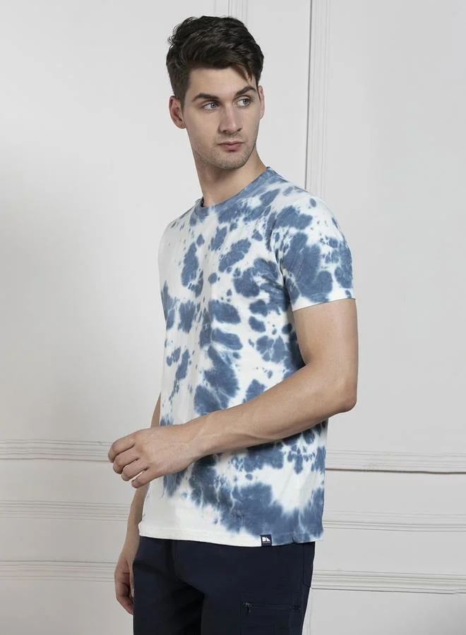 Dennis Lingo Men's Navy 100% Cotton Tie And Dye Regular Fit T-Shirt