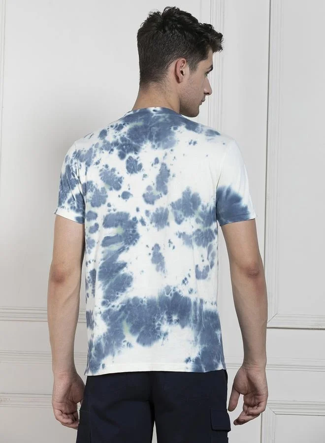 Dennis Lingo Men's Navy 100% Cotton Tie And Dye Regular Fit T-Shirt